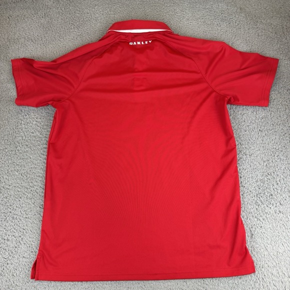 Oakley Polo Shirt Men's Size Large Red Performance Golf Stretch Athletic - Picture 7 of 8